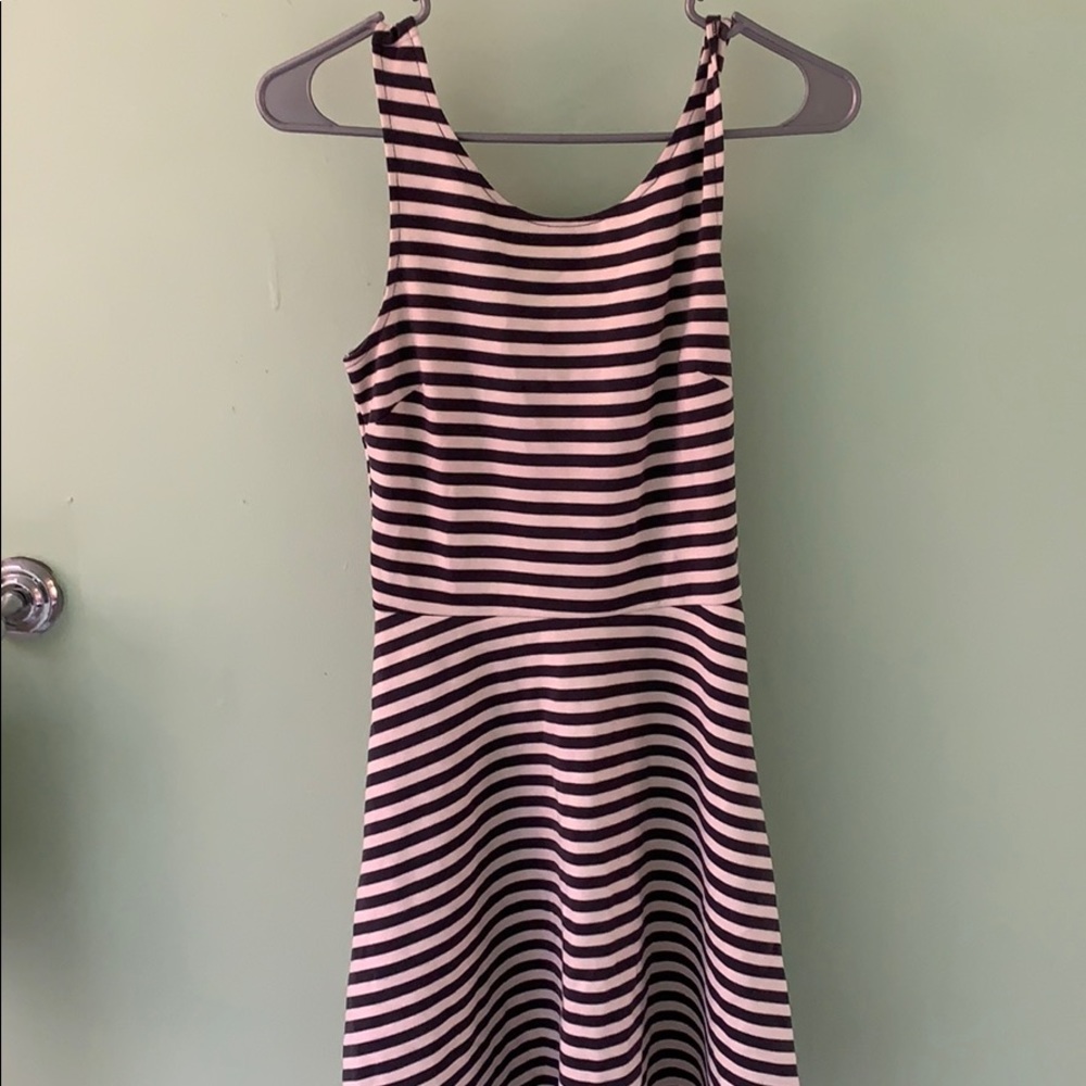 Fit and flare grey and white striped dress